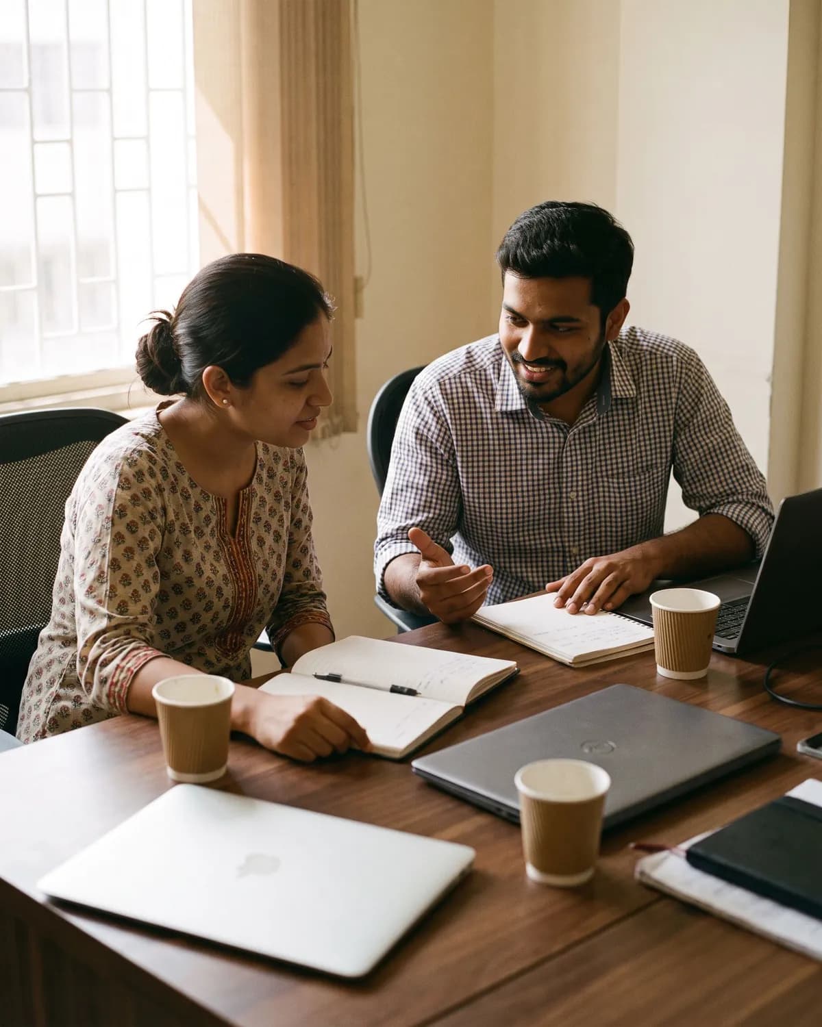 Two colleagues working through customer messages side by side